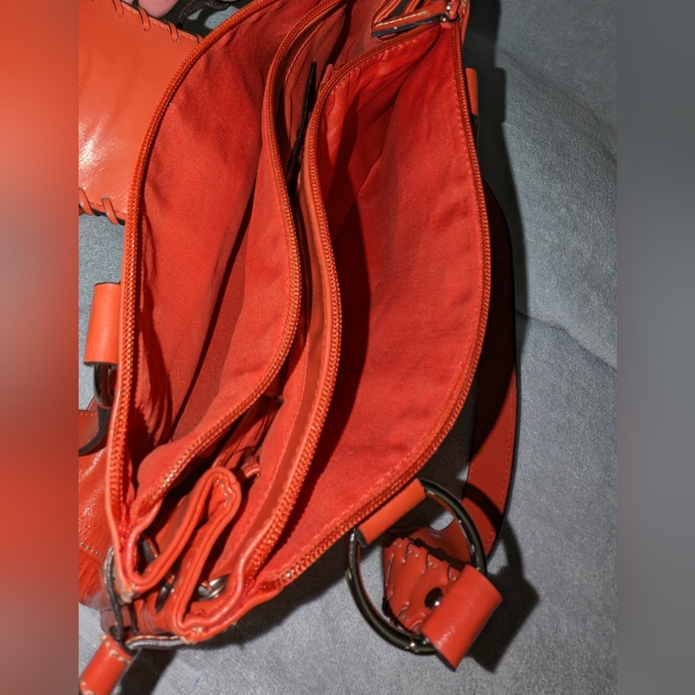 Wilson Leather orange leather triple section handbag . - Picture 11 of 11